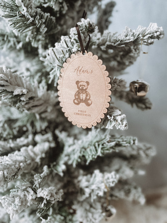 Vintage Baby’s First Christmas Ornament with Bear